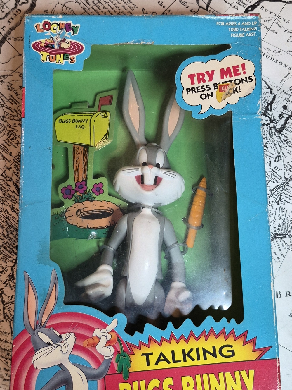 Vintage Warner Bros. Bugs Bunny Talking Figure - Gray White with Orange Carrot